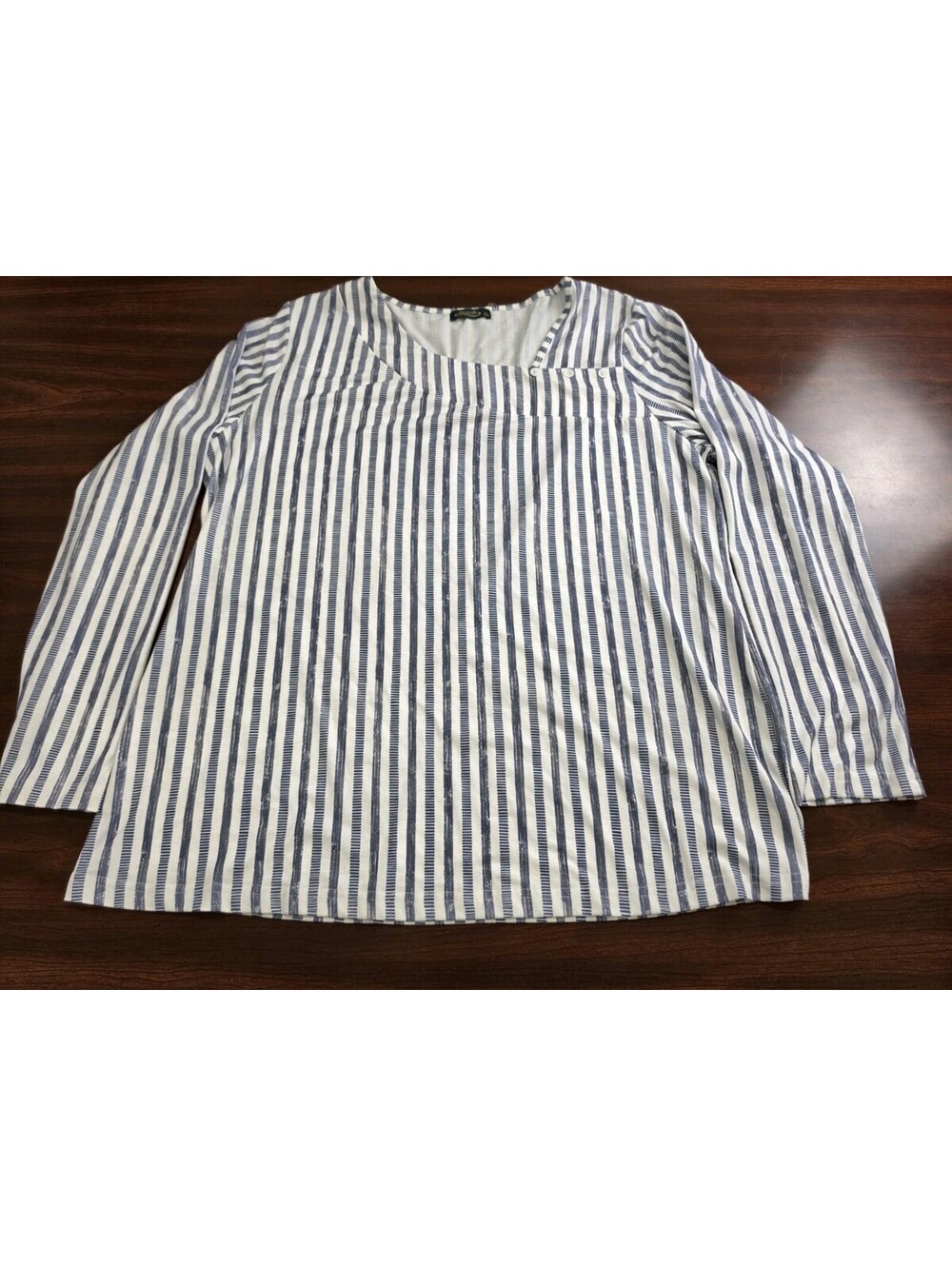 Ofeefan Blue White Striped Long Sleeve Top Size XL Coastal Casual Sailor Chic